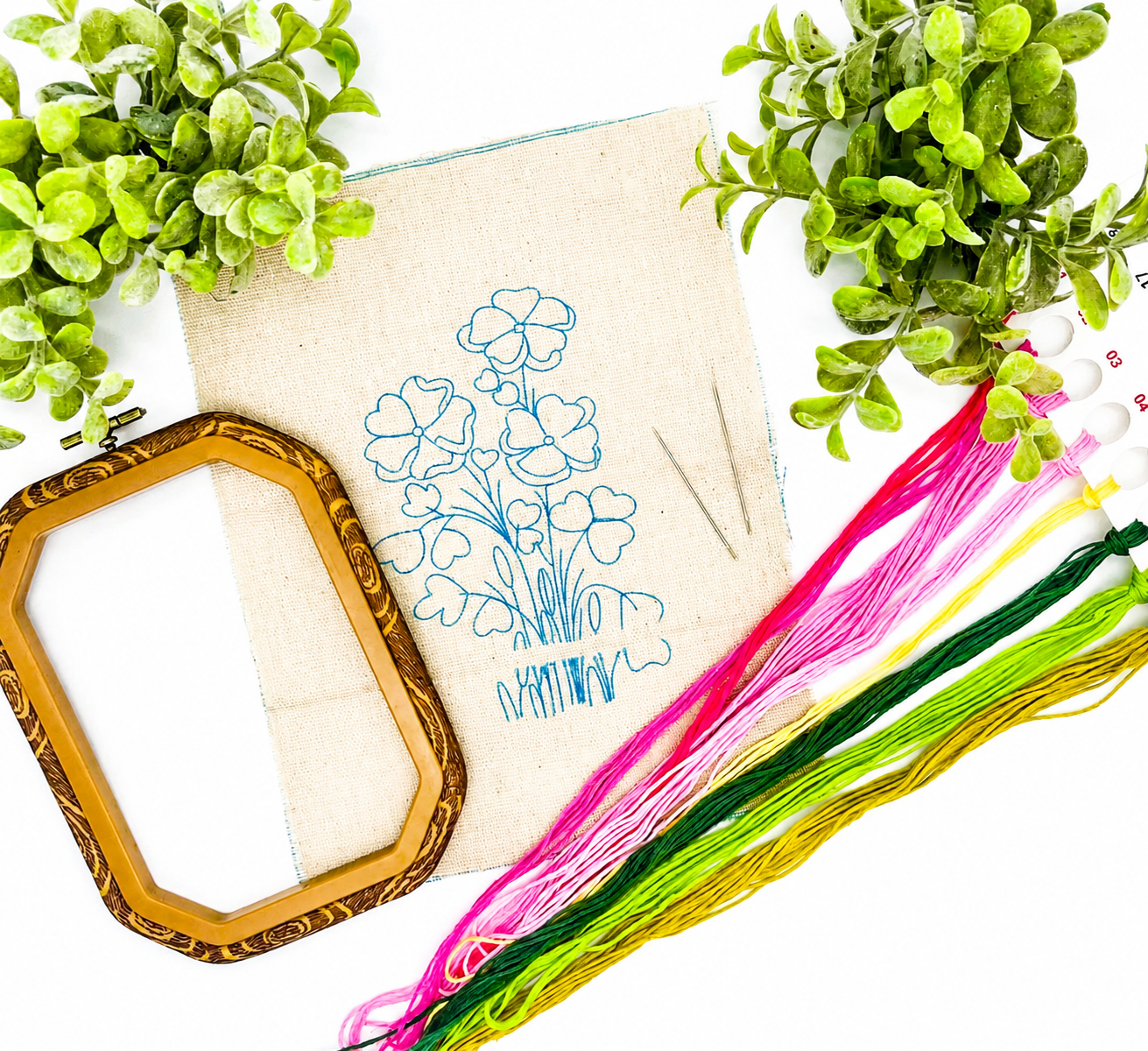 Pink Floral Frame Embroidery Kit