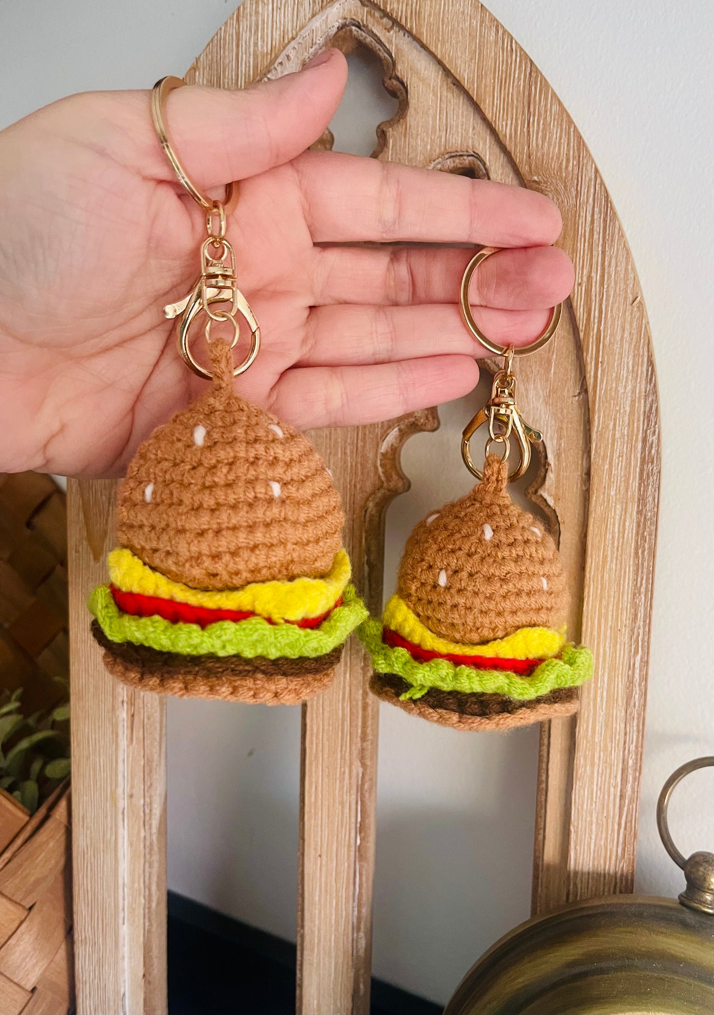 Cheeseburger Crochet Keychain