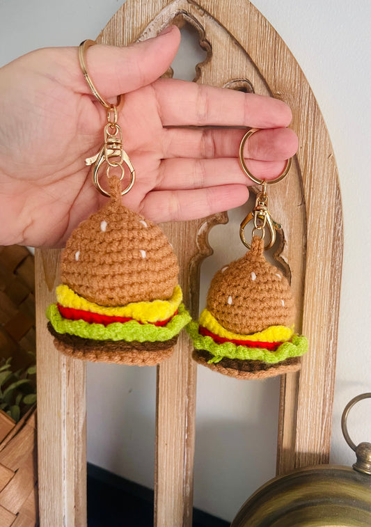 Cheeseburger Crochet Keychain