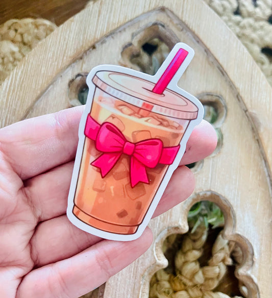 Iced Coffee with Bow Vinyl Sticker