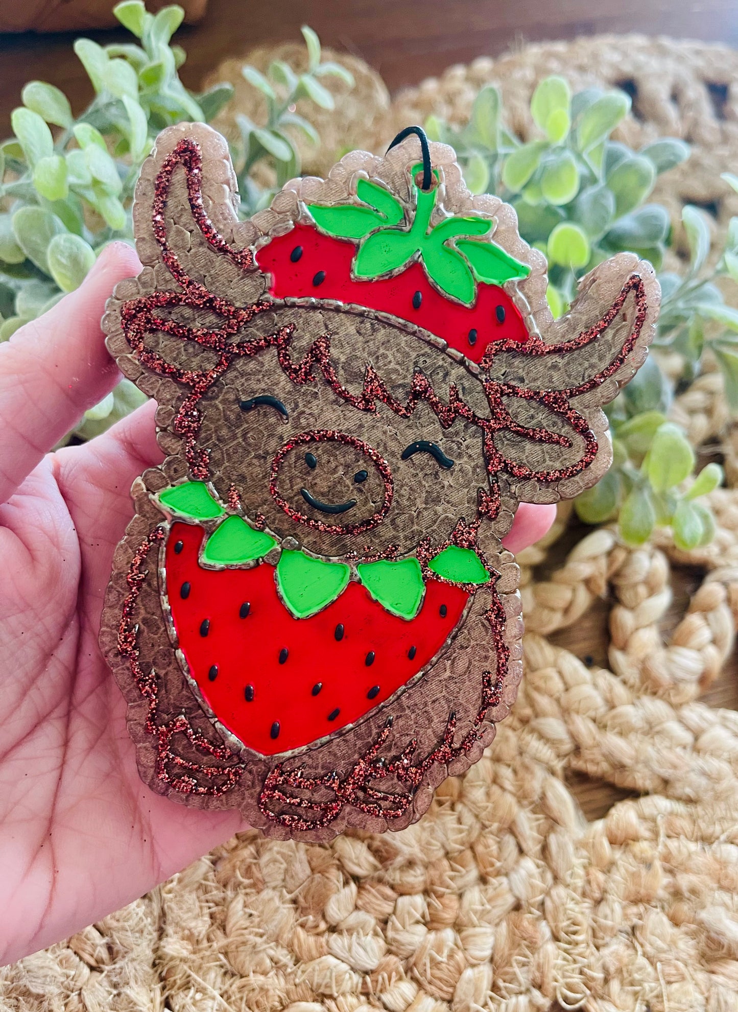 Strawberry Highland Cow Car Freshie
