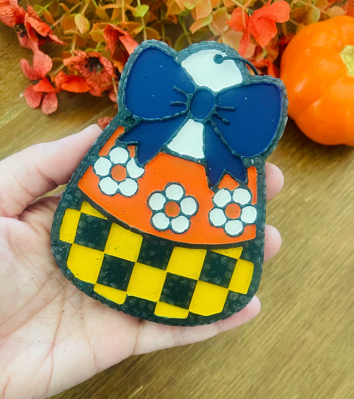Checkered Candy Corn Car Freshie