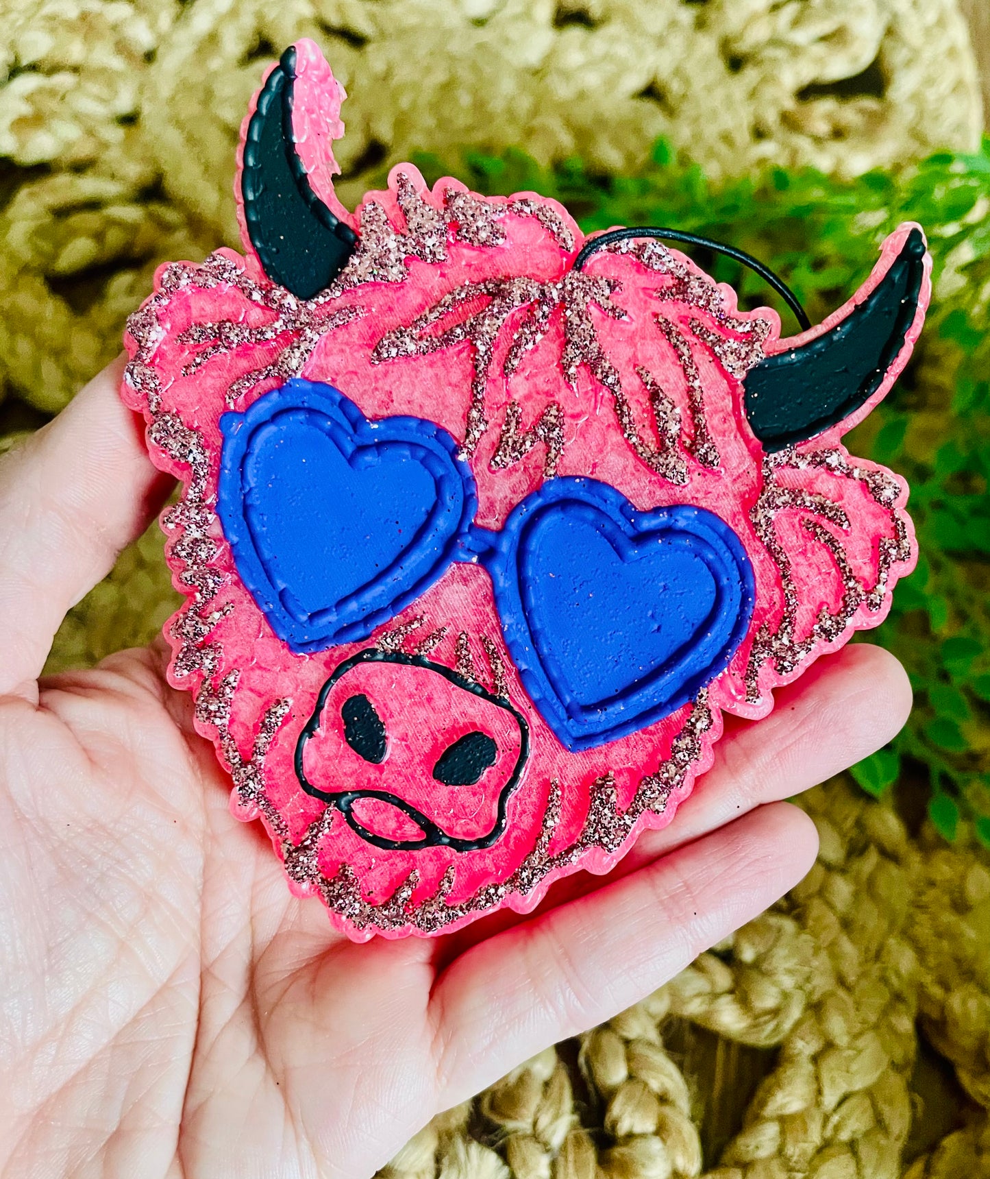 Heart Glasses Highland Cow Car Freshie