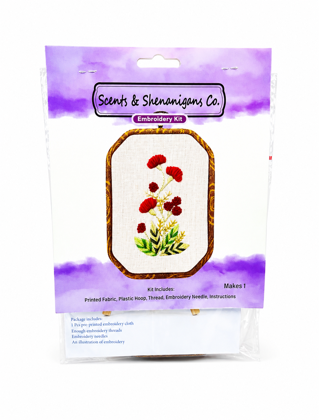 Red Floral Frame Embroidery Kit