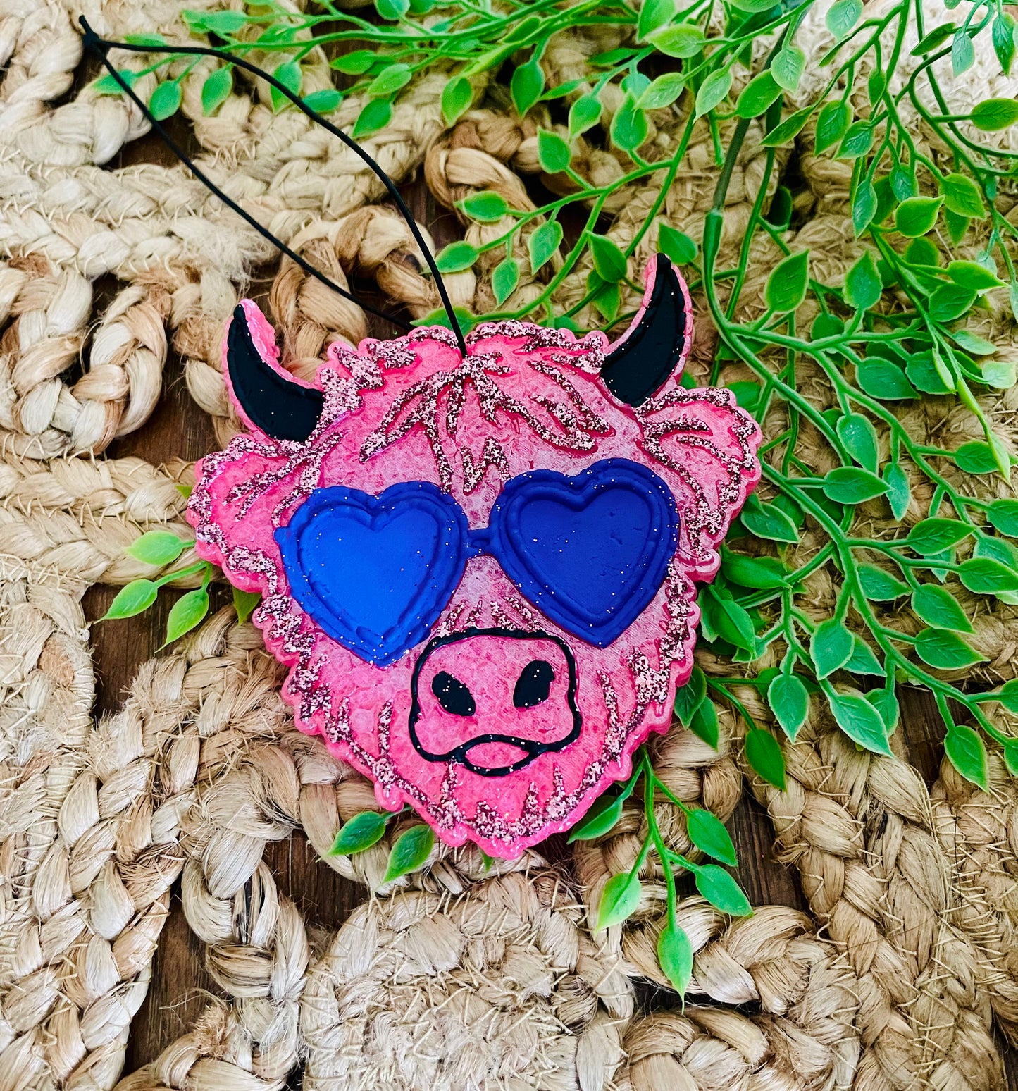Heart Glasses Highland Cow Car Freshie