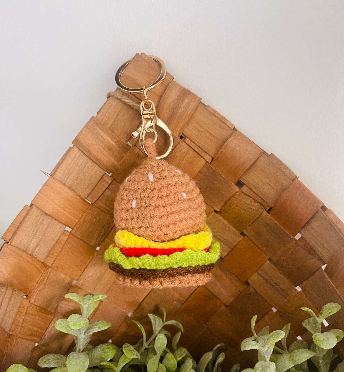 Cheeseburger Crochet Keychain