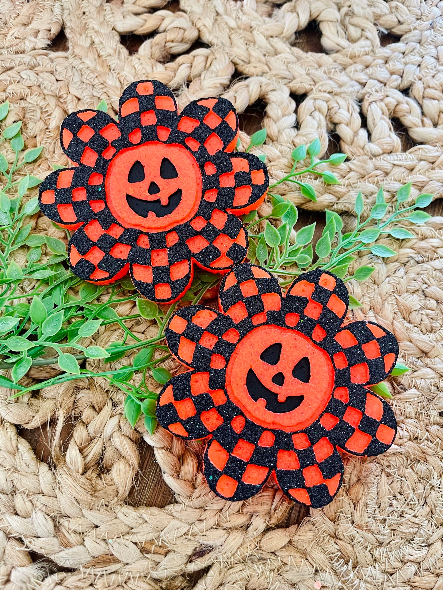 Checkered Flower Pumpkin Car Freshie