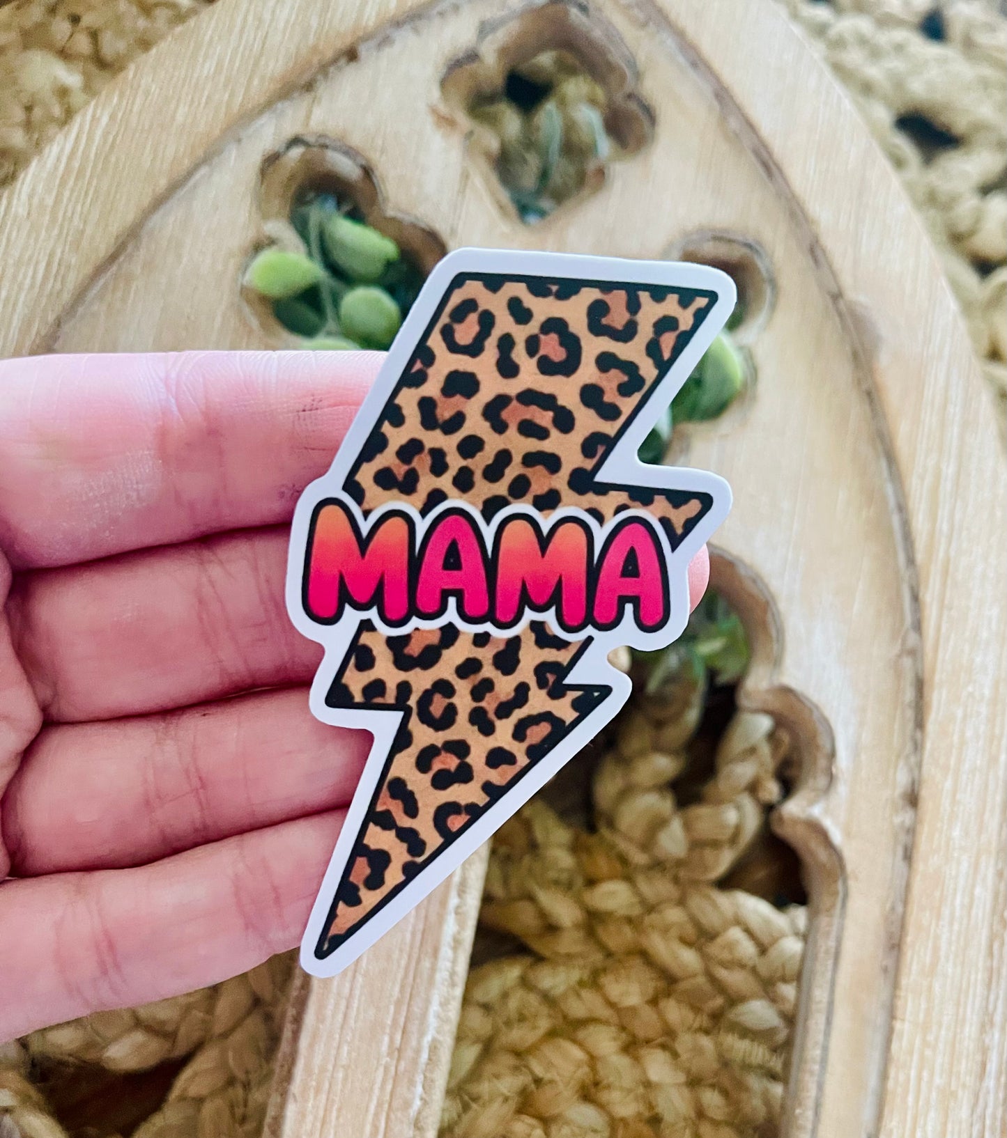 Mama Leopard Lightening Bolt Vinyl Sticker