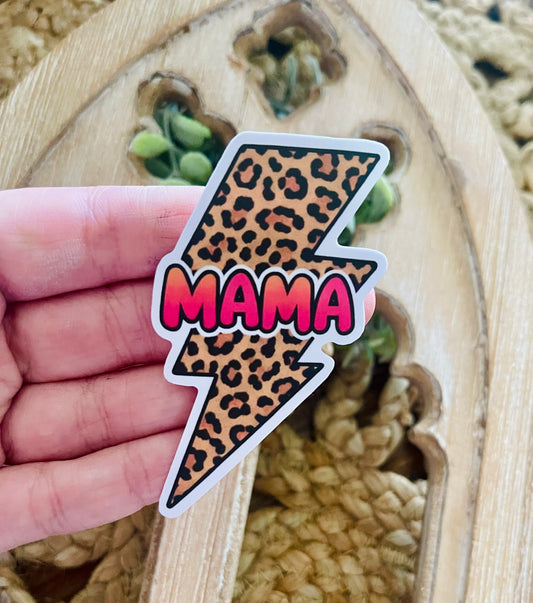 Mama Leopard Lightening Bolt Vinyl Sticker
