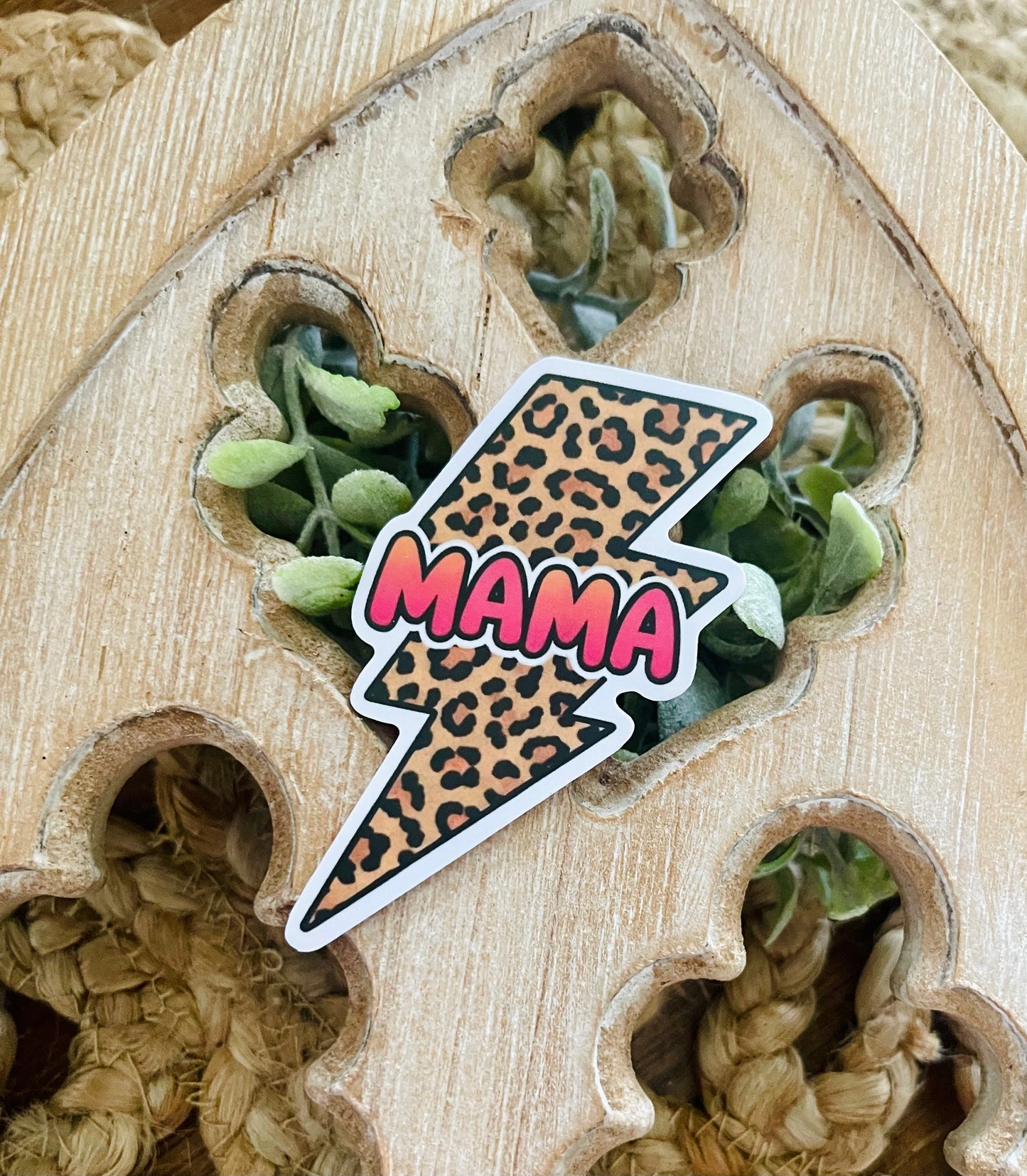Mama Leopard Lightening Bolt Vinyl Sticker