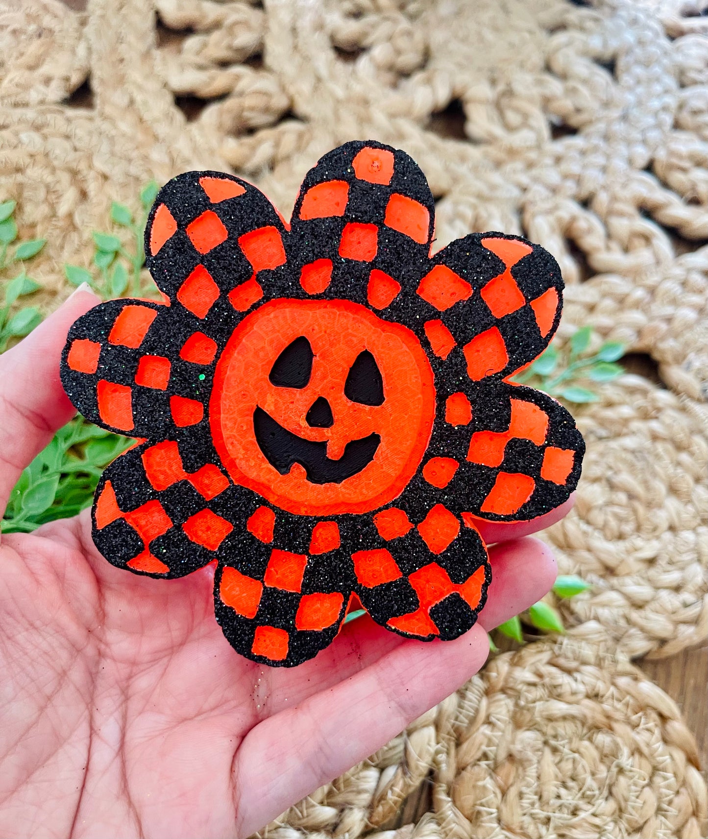 Checkered Flower Pumpkin Car Freshie