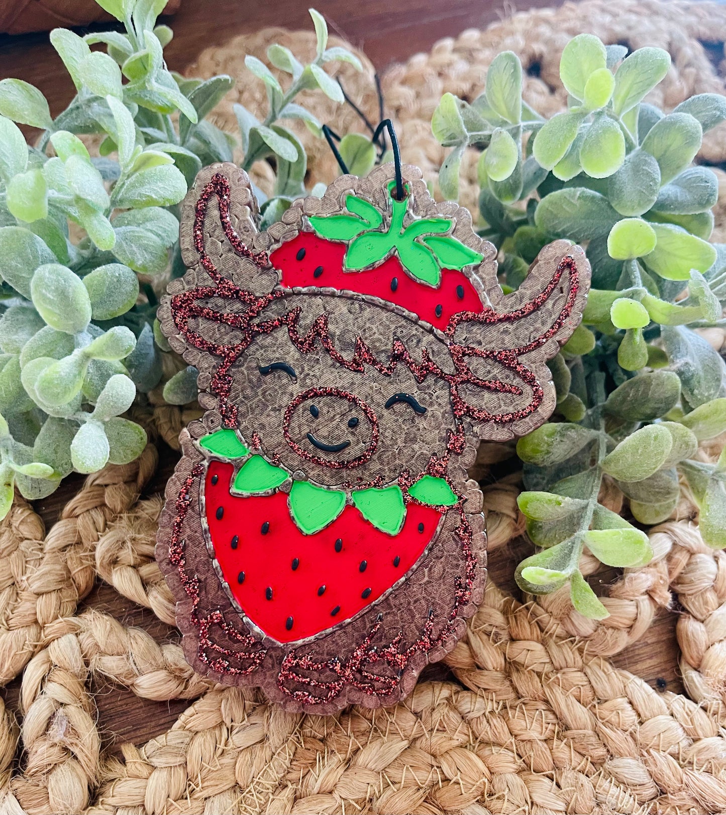 Strawberry Highland Cow Car Freshie