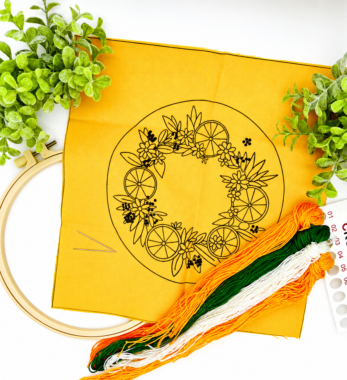 Orange Greenery Embroidery Kit