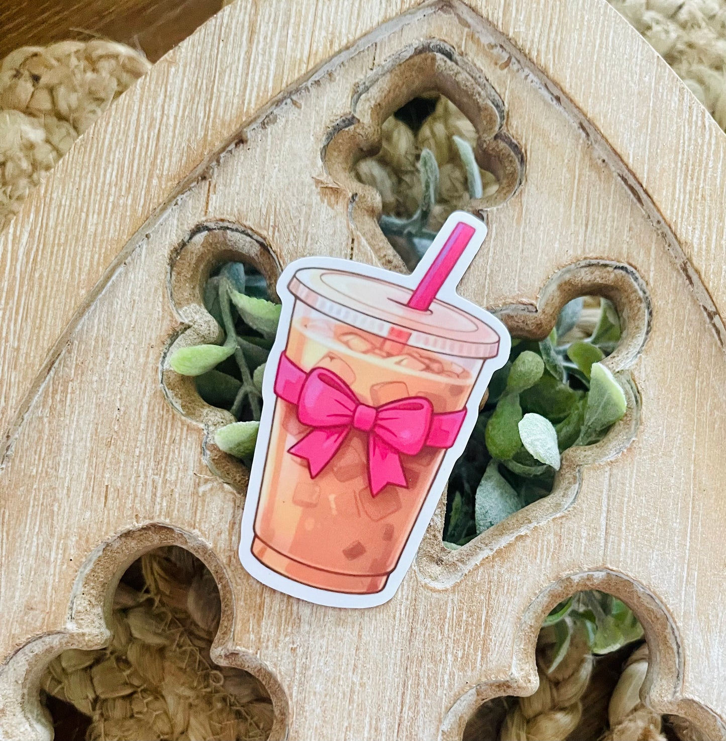 Iced Coffee with Bow Vinyl Sticker
