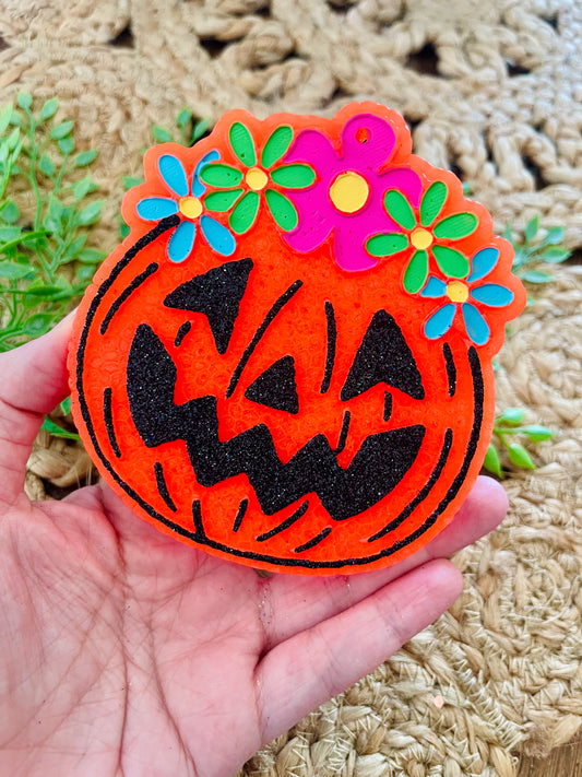 Pumpkin with Floral Headband Car Freshie