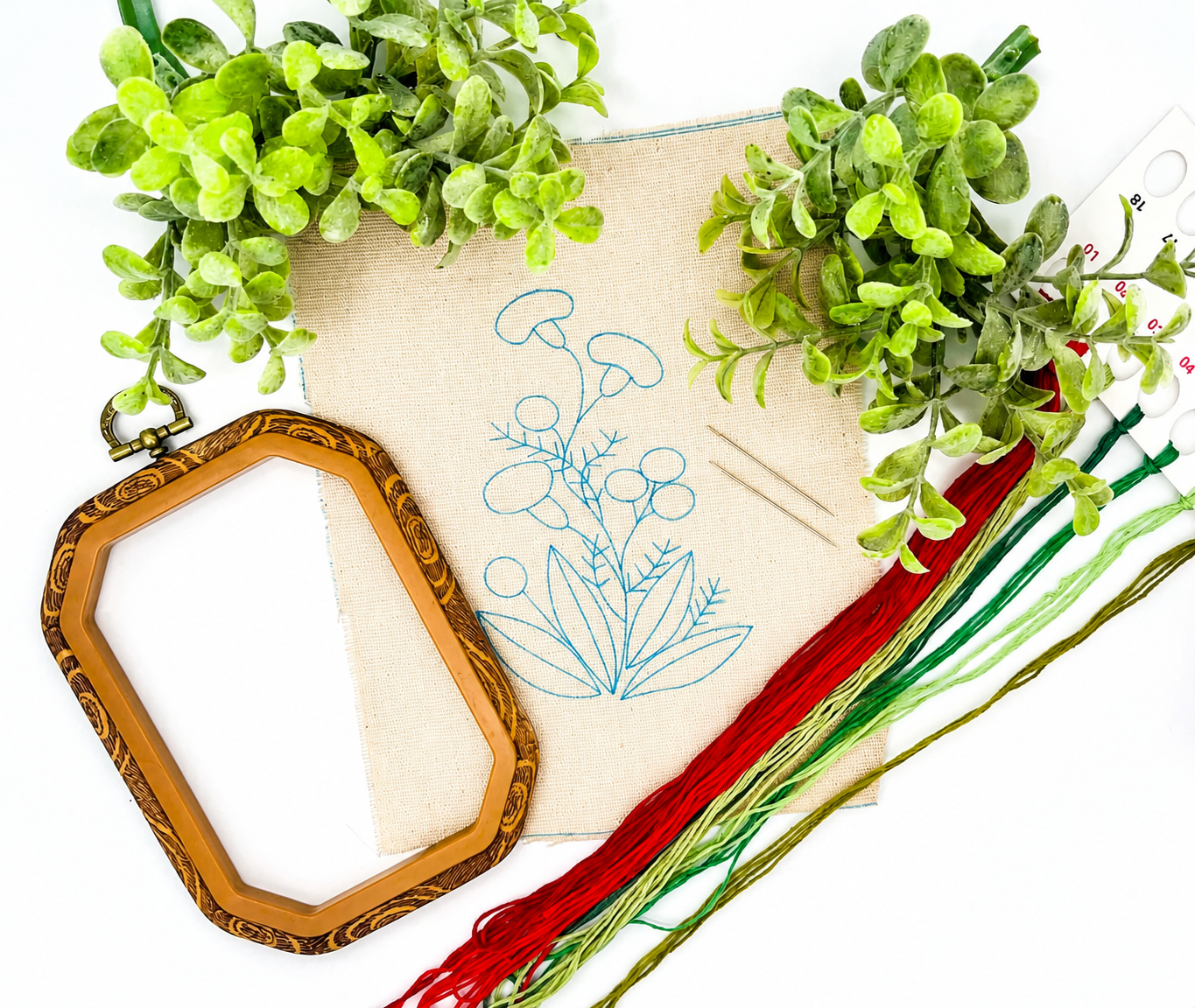 Red Floral Frame Embroidery Kit